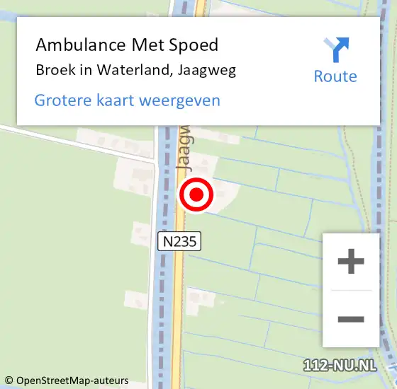 Locatie op kaart van de 112 melding: Ambulance Met Spoed Naar Broek in Waterland, Jaagweg op 20 mei 2023 16:01