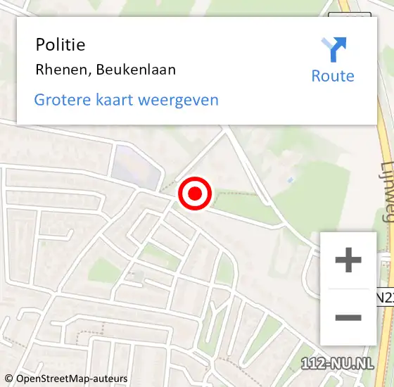 Locatie op kaart van de 112 melding: Politie Rhenen, Beukenlaan op 20 mei 2023 16:02