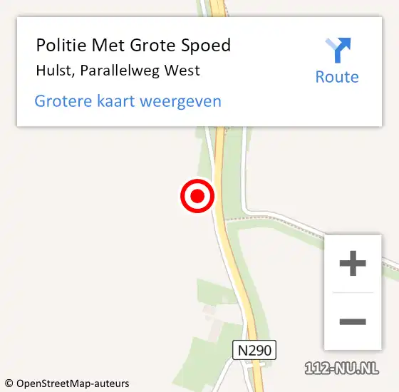 Locatie op kaart van de 112 melding: Politie Met Grote Spoed Naar Hulst, Parallelweg West op 20 mei 2023 16:26