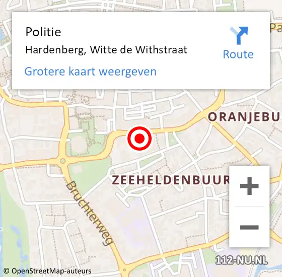 Locatie op kaart van de 112 melding: Politie Hardenberg, Witte de Withstraat op 20 mei 2023 16:34