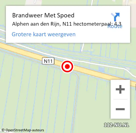 Locatie op kaart van de 112 melding: Brandweer Met Spoed Naar Alphen aan den Rijn, N11 hectometerpaal: 4,3 op 20 mei 2023 17:46