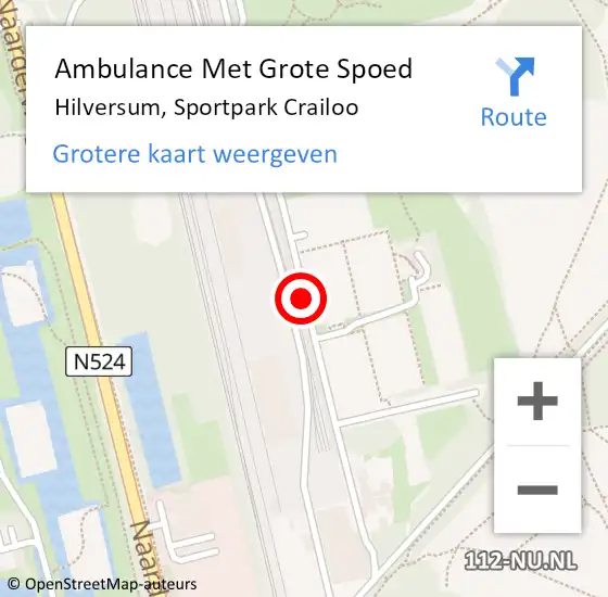 Locatie op kaart van de 112 melding: Ambulance Met Grote Spoed Naar Hilversum, Sportpark Crailoo op 12 oktober 2013 17:25