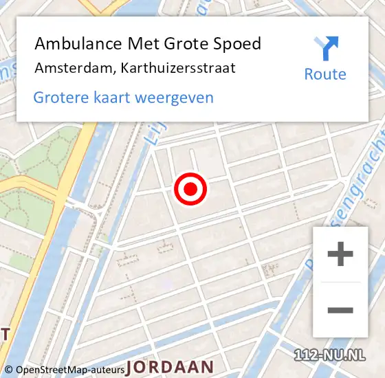 Locatie op kaart van de 112 melding: Ambulance Met Grote Spoed Naar Amsterdam, Karthuizersstraat op 20 mei 2023 17:55