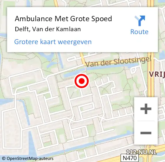 Locatie op kaart van de 112 melding: Ambulance Met Grote Spoed Naar Delft, Van der Kamlaan op 20 mei 2023 19:42