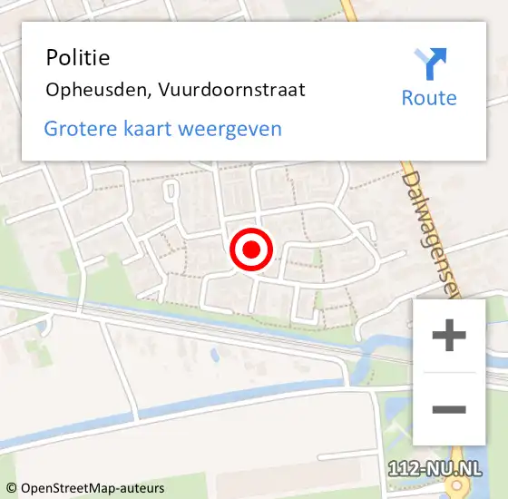 Locatie op kaart van de 112 melding: Politie Opheusden, Vuurdoornstraat op 20 mei 2023 20:02