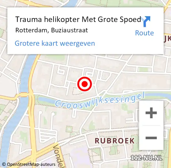 Locatie op kaart van de 112 melding: Trauma helikopter Met Grote Spoed Naar Rotterdam, Buziaustraat op 20 mei 2023 20:04