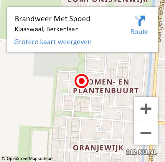 Locatie op kaart van de 112 melding: Brandweer Met Spoed Naar Klaaswaal, Berkenlaan op 20 mei 2023 20:09