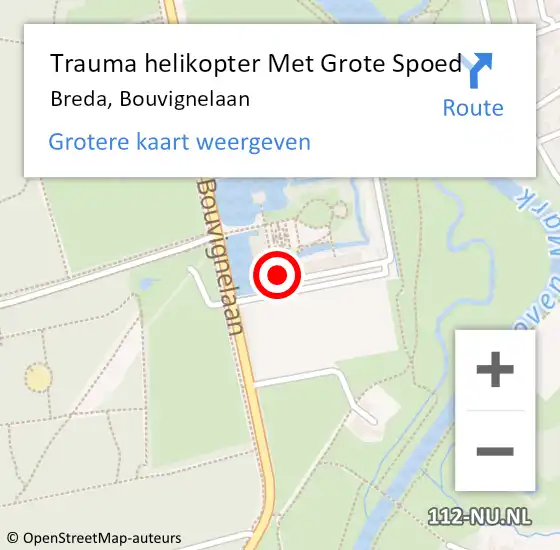 Locatie op kaart van de 112 melding: Trauma helikopter Met Grote Spoed Naar Breda, Bouvignelaan op 20 mei 2023 20:23