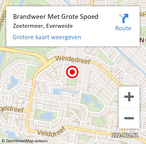 Locatie op kaart van de 112 melding: Brandweer Met Grote Spoed Naar Zoetermeer, Everweide op 20 mei 2023 20:27