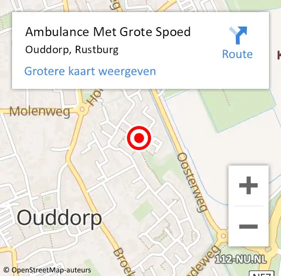 Locatie op kaart van de 112 melding: Ambulance Met Grote Spoed Naar Ouddorp, Rustburg op 20 mei 2023 21:16