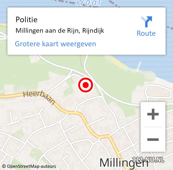 Locatie op kaart van de 112 melding: Politie Millingen aan de Rijn, Rijndijk op 20 mei 2023 21:45