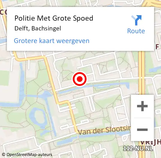 Locatie op kaart van de 112 melding: Politie Met Grote Spoed Naar Delft, Bachsingel op 20 mei 2023 21:50