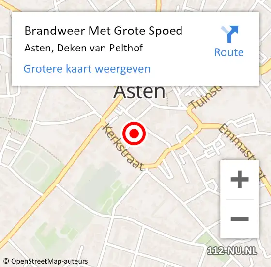 Locatie op kaart van de 112 melding: Brandweer Met Grote Spoed Naar Asten, Deken van Pelthof op 20 mei 2023 21:55