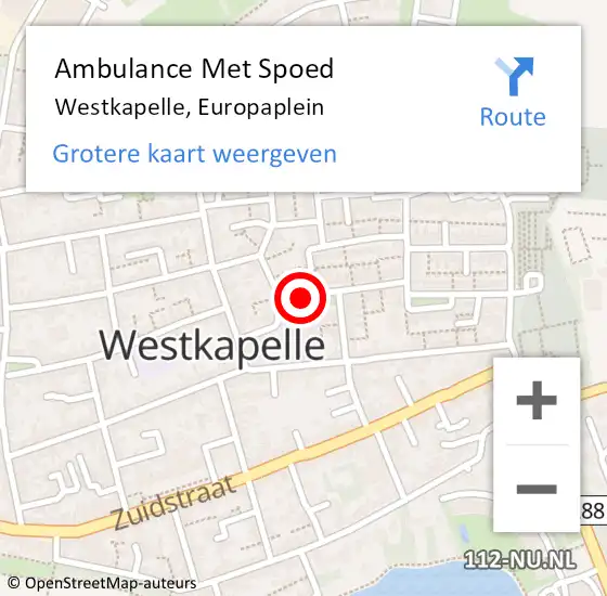 Locatie op kaart van de 112 melding: Ambulance Met Spoed Naar Westkapelle, Europaplein op 26 augustus 2014 08:10