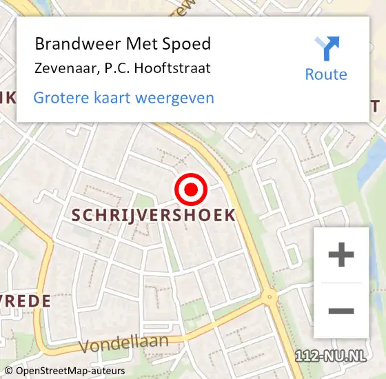 Locatie op kaart van de 112 melding: Brandweer Met Spoed Naar Zevenaar, P.C. Hooftstraat op 20 mei 2023 23:04