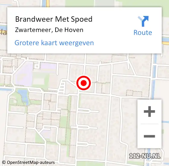 Locatie op kaart van de 112 melding: Brandweer Met Spoed Naar Zwartemeer, De Hoven op 26 augustus 2014 08:18