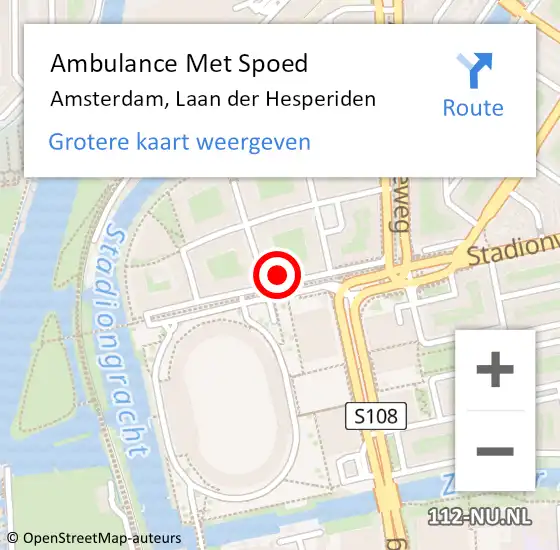 Locatie op kaart van de 112 melding: Ambulance Met Spoed Naar Amsterdam, Laan der Hesperiden op 20 mei 2023 23:54