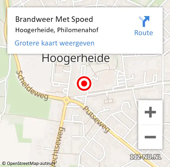 Locatie op kaart van de 112 melding: Brandweer Met Spoed Naar Hoogerheide, Philomenahof op 20 mei 2023 23:54