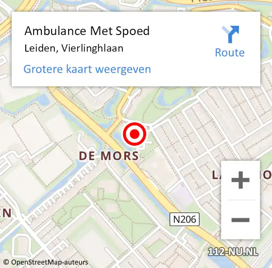 Locatie op kaart van de 112 melding: Ambulance Met Spoed Naar Leiden, Vierlinghlaan op 21 mei 2023 00:15