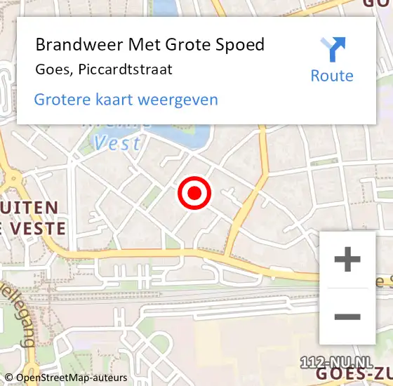 Locatie op kaart van de 112 melding: Brandweer Met Grote Spoed Naar Goes, Piccardtstraat op 21 mei 2023 00:19