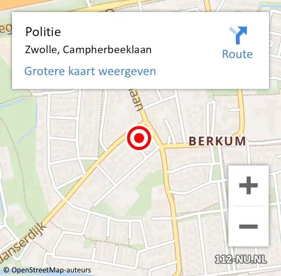 Locatie op kaart van de 112 melding: Politie Zwolle, Campherbeeklaan op 21 mei 2023 00:48