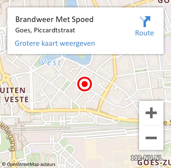 Locatie op kaart van de 112 melding: Brandweer Met Spoed Naar Goes, Piccardtstraat op 21 mei 2023 00:57