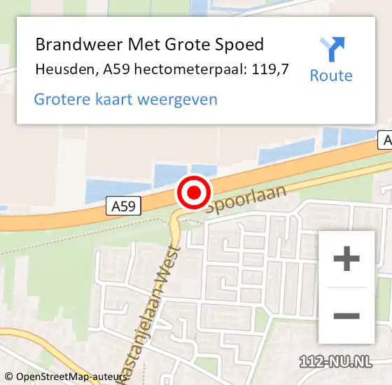 Locatie op kaart van de 112 melding: Brandweer Met Grote Spoed Naar Heusden, A59 hectometerpaal: 119,7 op 21 mei 2023 01:34