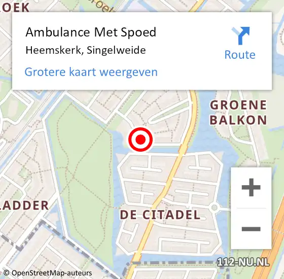 Locatie op kaart van de 112 melding: Ambulance Met Spoed Naar Heemskerk, Singelweide op 21 mei 2023 01:51