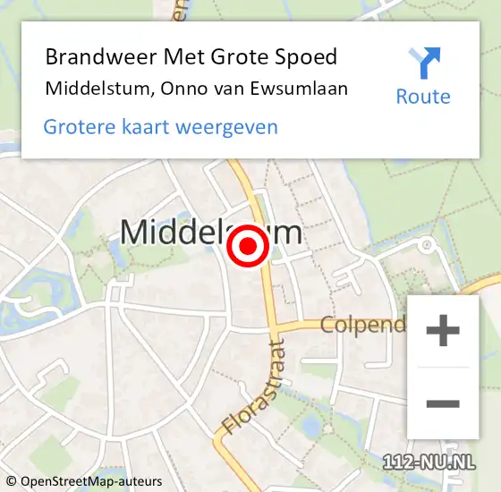 Locatie op kaart van de 112 melding: Brandweer Met Grote Spoed Naar Middelstum, Onno van Ewsumlaan op 21 mei 2023 02:00