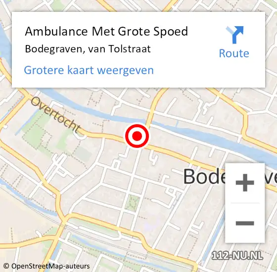 Locatie op kaart van de 112 melding: Ambulance Met Grote Spoed Naar Bodegraven, van Tolstraat op 21 mei 2023 02:03