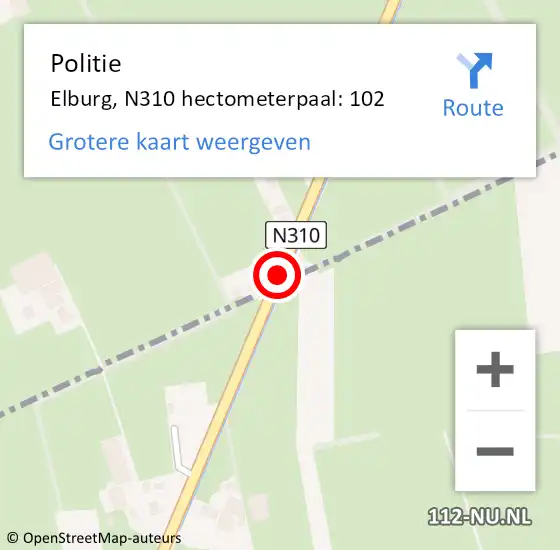 Locatie op kaart van de 112 melding: Politie Elburg, N310 hectometerpaal: 102 op 21 mei 2023 03:12