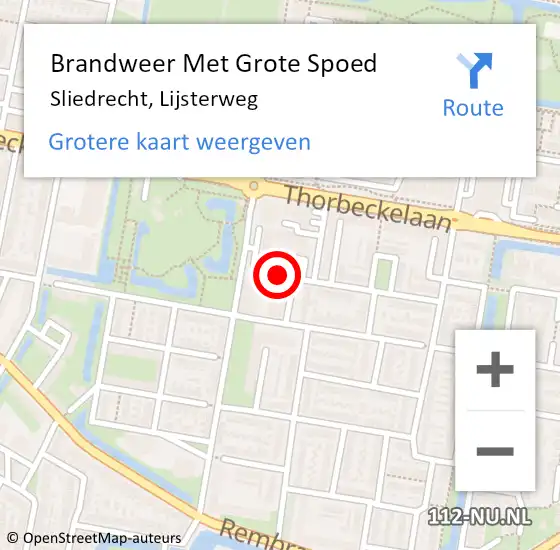 Locatie op kaart van de 112 melding: Brandweer Met Grote Spoed Naar Sliedrecht, Lijsterweg op 21 mei 2023 03:57