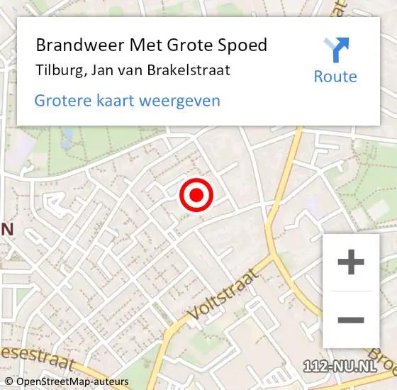 Locatie op kaart van de 112 melding: Brandweer Met Grote Spoed Naar Tilburg, Jan van Brakelstraat op 21 mei 2023 04:46