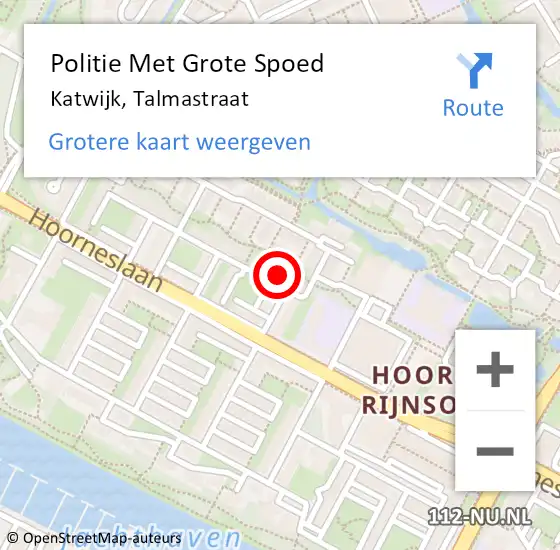 Locatie op kaart van de 112 melding: Politie Met Grote Spoed Naar Katwijk, Talmastraat op 21 mei 2023 04:53