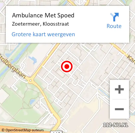 Locatie op kaart van de 112 melding: Ambulance Met Spoed Naar Zoetermeer, Kloosstraat op 21 mei 2023 05:57