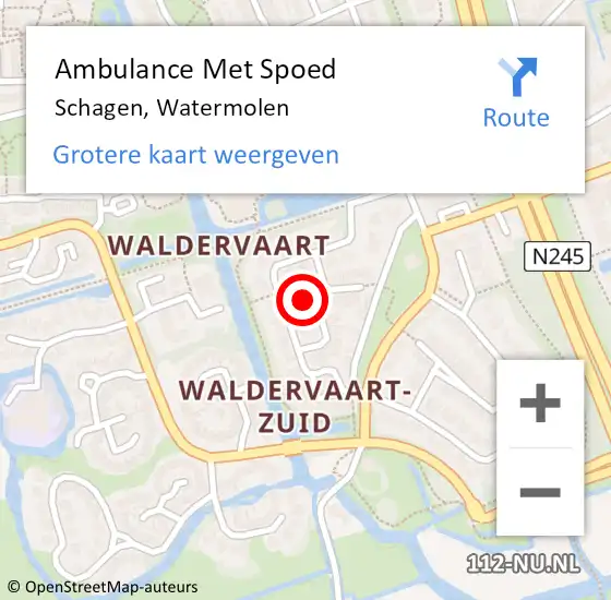 Locatie op kaart van de 112 melding: Ambulance Met Spoed Naar Schagen, Watermolen op 21 mei 2023 07:13
