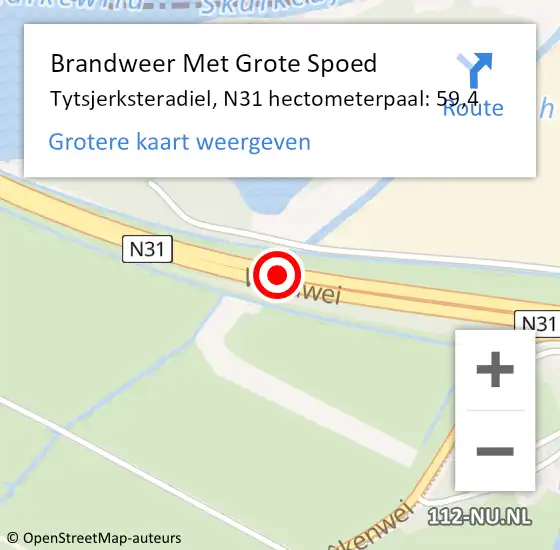 Locatie op kaart van de 112 melding: Brandweer Met Grote Spoed Naar Tytsjerksteradiel, N31 hectometerpaal: 59,4 op 21 mei 2023 07:52