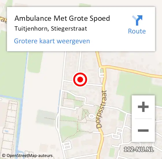 Locatie op kaart van de 112 melding: Ambulance Met Grote Spoed Naar Tuitjenhorn, Stiegerstraat op 21 mei 2023 08:01