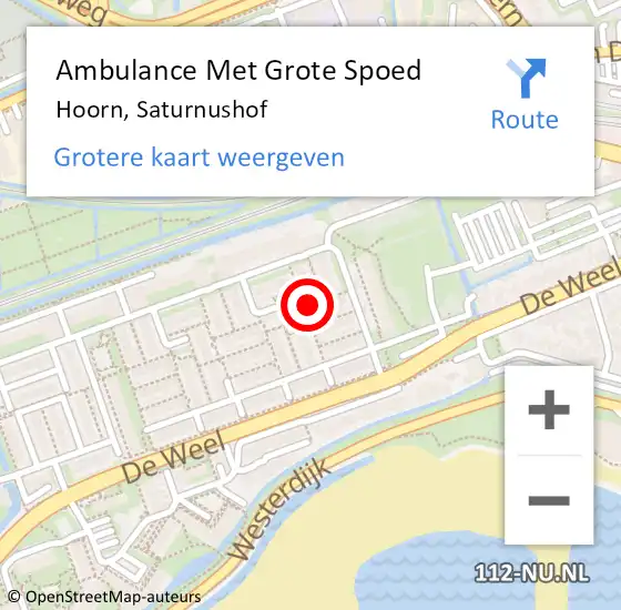 Locatie op kaart van de 112 melding: Ambulance Met Grote Spoed Naar Hoorn, Saturnushof op 21 mei 2023 08:32