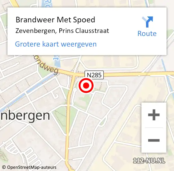 Locatie op kaart van de 112 melding: Brandweer Met Spoed Naar Zevenbergen, Prins Clausstraat op 21 mei 2023 08:45