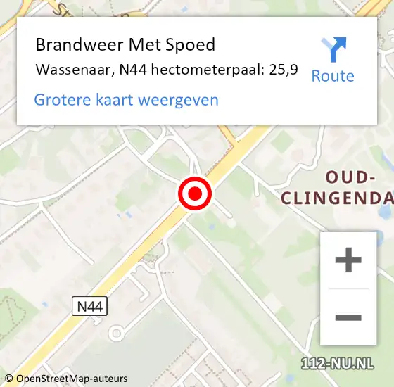 Locatie op kaart van de 112 melding: Brandweer Met Spoed Naar Wassenaar, N44 hectometerpaal: 25,9 op 21 mei 2023 08:49