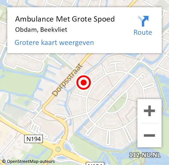 Locatie op kaart van de 112 melding: Ambulance Met Grote Spoed Naar Obdam, Beekvliet op 21 mei 2023 09:04