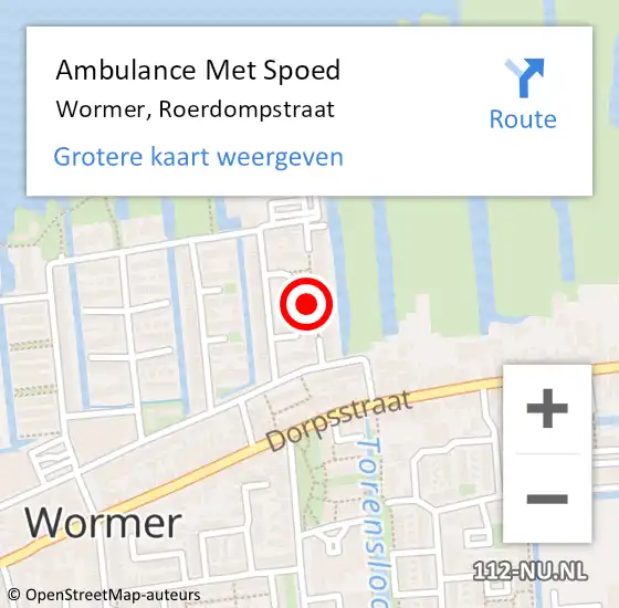 Locatie op kaart van de 112 melding: Ambulance Met Spoed Naar Wormer, Roerdompstraat op 21 mei 2023 09:19