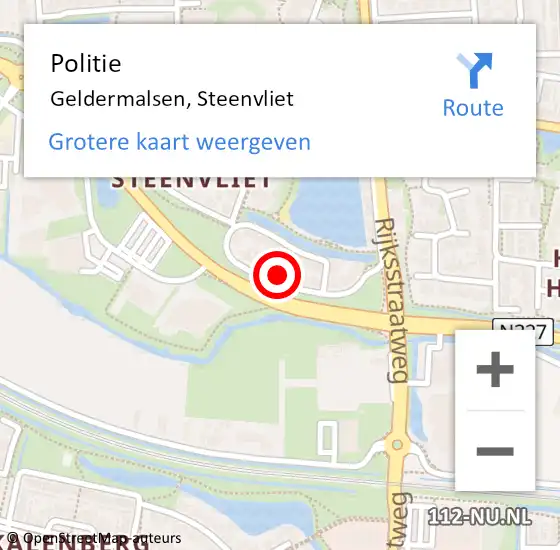 Locatie op kaart van de 112 melding: Politie Geldermalsen, Steenvliet op 21 mei 2023 09:32