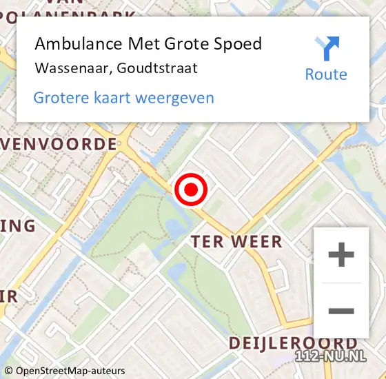 Locatie op kaart van de 112 melding: Ambulance Met Grote Spoed Naar Wassenaar, Goudtstraat op 21 mei 2023 09:57