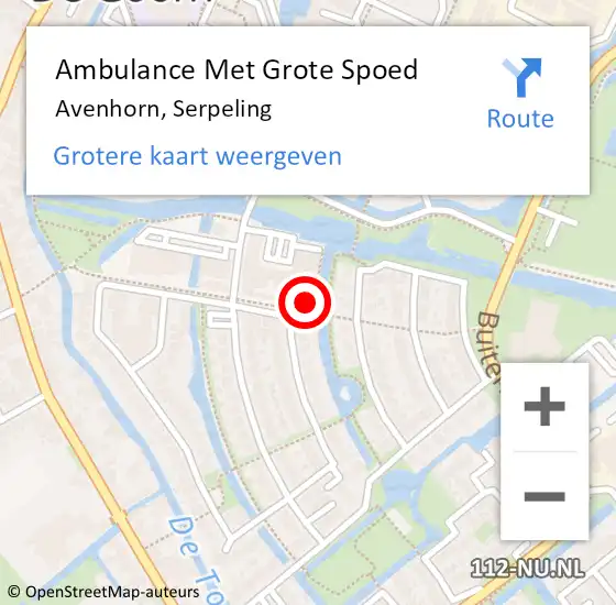 Locatie op kaart van de 112 melding: Ambulance Met Grote Spoed Naar Avenhorn, Serpeling op 21 mei 2023 10:10