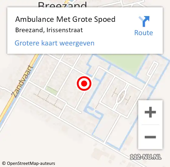 Locatie op kaart van de 112 melding: Ambulance Met Grote Spoed Naar Breezand, Irissenstraat op 21 mei 2023 10:29