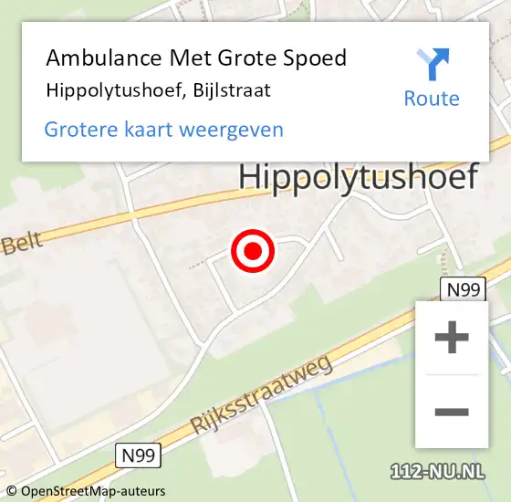 Locatie op kaart van de 112 melding: Ambulance Met Grote Spoed Naar Hippolytushoef, Bijlstraat op 21 mei 2023 10:37