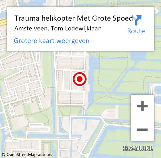 Locatie op kaart van de 112 melding: Trauma helikopter Met Grote Spoed Naar Amstelveen, Tom Lodewijklaan op 21 mei 2023 10:57