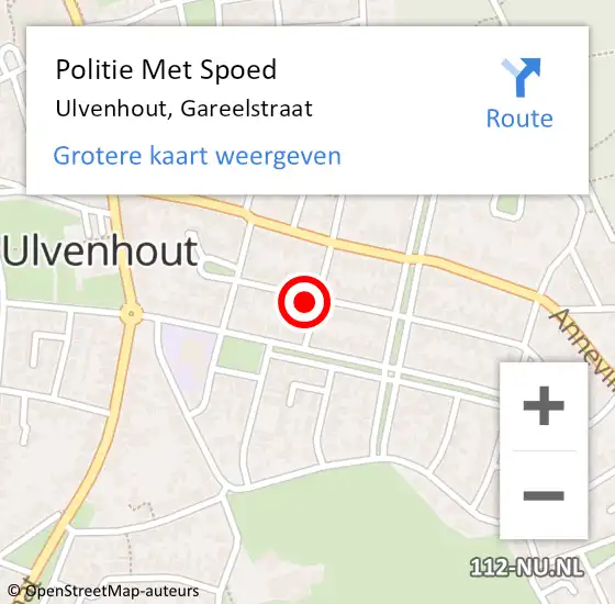 Locatie op kaart van de 112 melding: Politie Met Spoed Naar Ulvenhout, Gareelstraat op 21 mei 2023 10:59